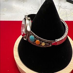 Silver Watch with Colorful Turquoise Accents